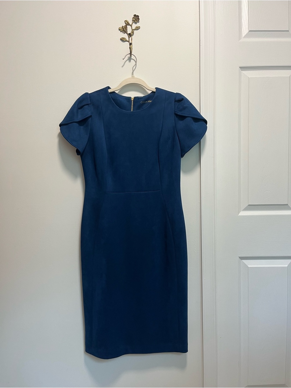 Calvin Klein Cobalt Midi Dress with Puff Cap Sleeves